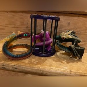 My Dragon Pets 3 Rubber Dragon Toys Bracelets Rainbow Purple Green w/ Cage